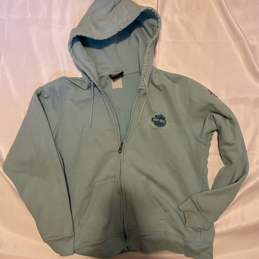 SOLD  y2k blue harley davidson zip-up